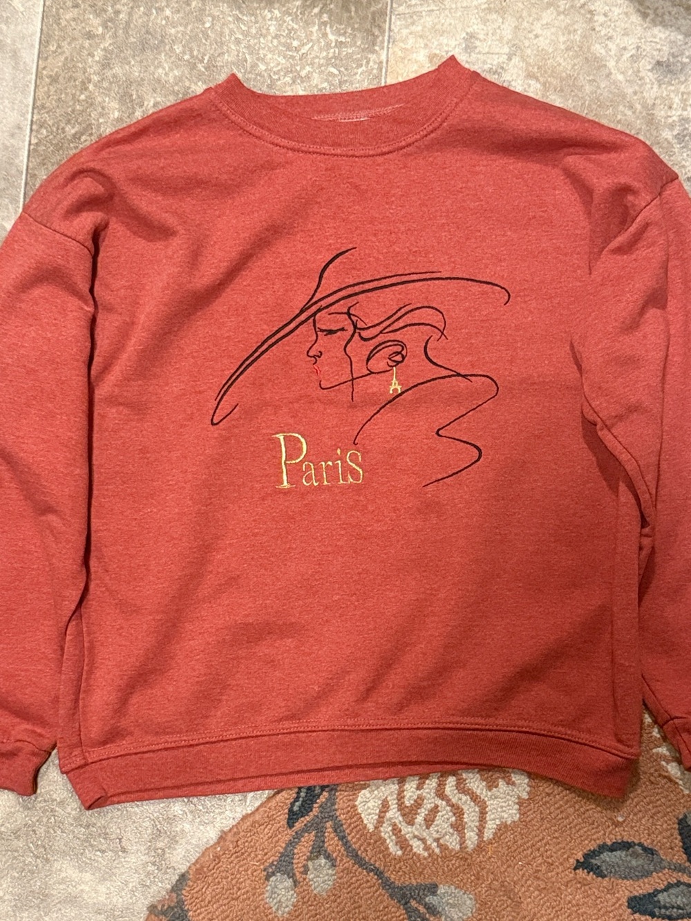 Vintage Red Embroidered Paris Sweatshirt